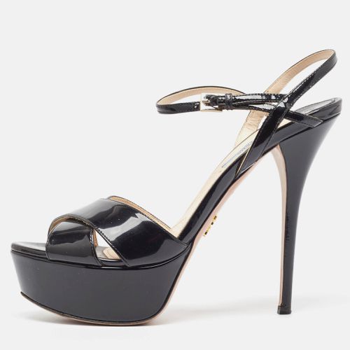 Prada Black Patent Leather Ankle Strap Platform Sandals Size 39.5 - Prada - Modalova