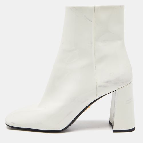 Prada White Patent Leather Zip Ankle Boots Size 37 - Prada - Modalova