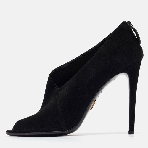 Prada Black Suede Peep Toe Ankle Booties Size 38.5 - Prada - Modalova