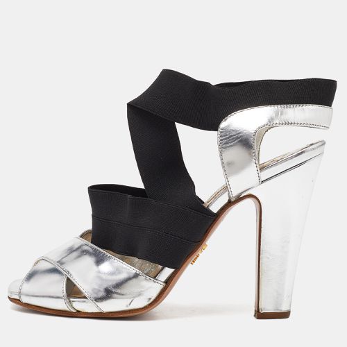 Prada Black/Silver Leather and Fabric Strappy Open Toe Sandals Size 37 - Prada - Modalova