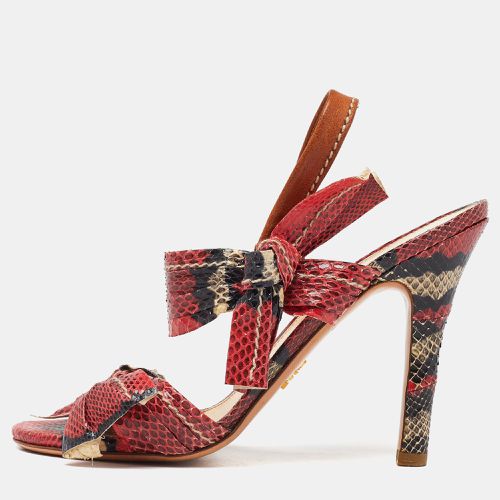 Prada Pink Python Leather Bow Ankle Strap Sandals Size 36.5 - Prada - Modalova