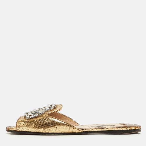 Prada Gold Embossed Python Crystal Embellished Flat Slides Size 38 - Prada - Modalova