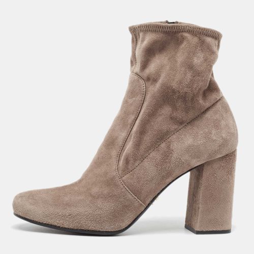 Prada Light Brown Suede Block Heel Ankle Boots Size 39 - Prada - Modalova