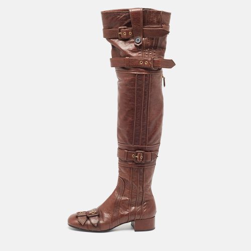 Prada Brown Leather Buckle Over The Knee Boots Size 39 - Prada - Modalova