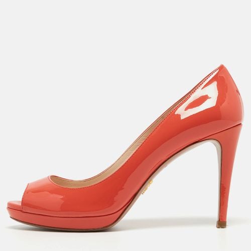 Prada Coral Pink Patent Leather Peep Toe Platform Pumps Size 36.5 - Prada - Modalova