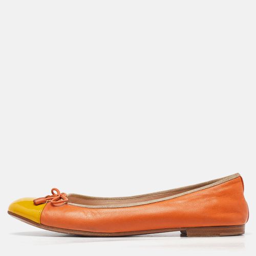 Prada Orange/Yellow Leather Bow Cap Toe Ballet Flats Size 38.5 - Prada - Modalova