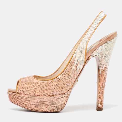 Prada Pink/White Sequins Peep Toe Platform Slingback Sandals Size 36.5 - Prada - Modalova