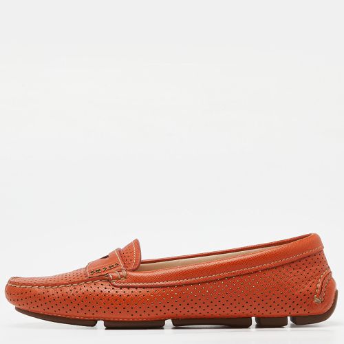 Prada Orange Perforated Leather Penny Loafers Size 36 - Prada - Modalova