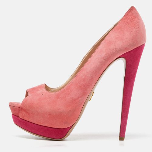 Prada Two Tone Pink Suede Peep Toe Platform Pumps Size 41 - Prada - Modalova