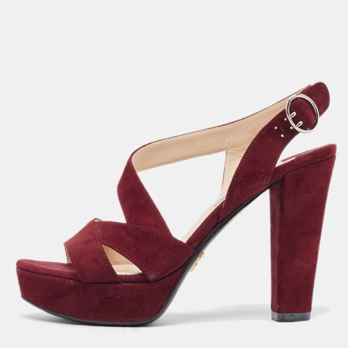 Prada Burgundy Suede Platform Slingback Sandals Size 36.5 - Prada - Modalova