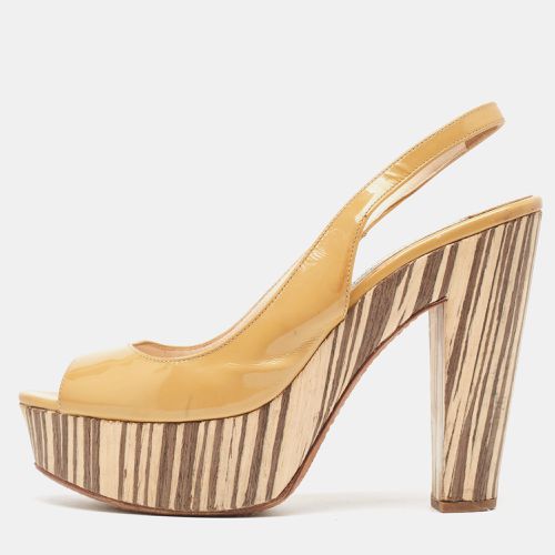 Prada Beige Patent Leather Open Toe Platform Slingback Sandals Size 37 - Prada - Modalova