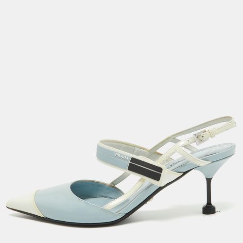 Prada Light Blue/White Leather and Rubber Pointed-Toe Slingback Pumps Size 37 - Prada - Modalova