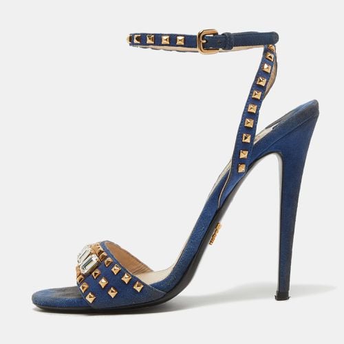 Prada Blue Suede Crystal Embellished Ankle Strap Sandals Size 38 - Prada - Modalova