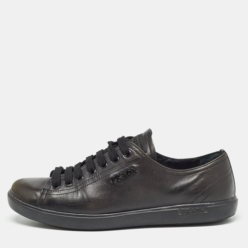 Prada Black Leather Lace Up Sneakers Size 38.5 - Prada - Modalova