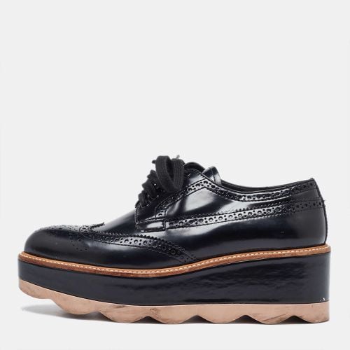 Prada Black Brogue Patent Leather Wave Wingtip Platform Derby Sneakers Size 36 - Prada - Modalova