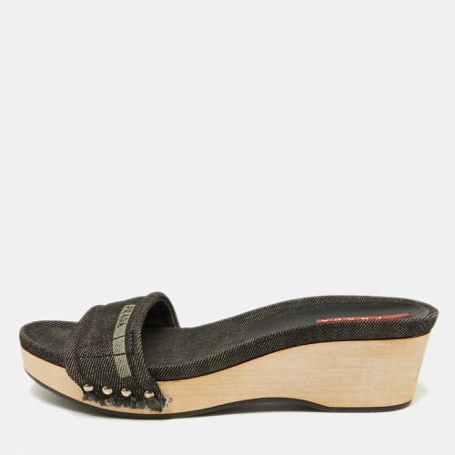 Prada Sport Black Denim Wedge Slide Sandals Size 37 - Prada - Modalova