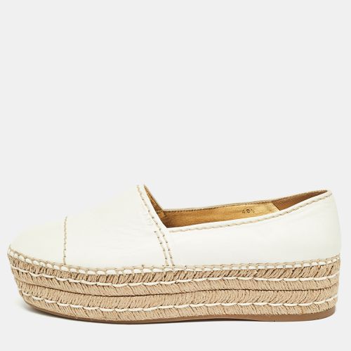 Prada White Leather Platform Slip On Espadrille Flats Size 40.5 - Prada - Modalova