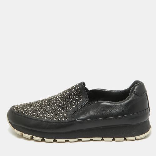 Prada Black Leather Studded Slip On Sneakers Size 40 - Prada - Modalova