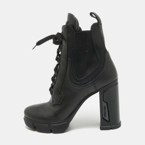 Prada Black Leather and Neopreme Block Heel Ankle Boots Size 39 - Prada - Modalova