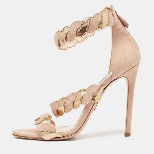 Prada Beige/Gold Suede and Leather Braided Ankle Cuff Sandals Size 38.5 - Prada - Modalova