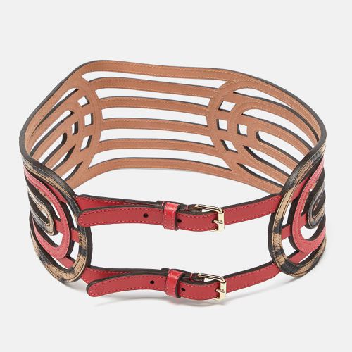 Roberto Cavalli Pink/Beige Leopard Print Leather Strappy Wide Belt 75CM - Roberto Cavalli - Modalova