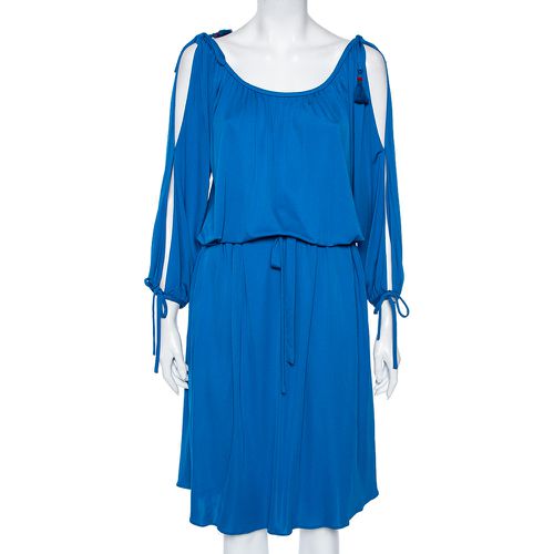 Roberto Cavalli Blue Jersey Cold Shoulder Tassel Tie Detailed Belted Dress M - Roberto Cavalli - Modalova