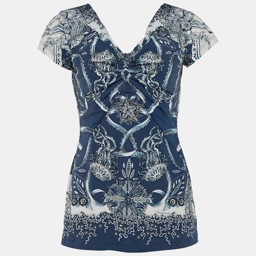 Roberto Cavalli Navy Blue Printed Synthetic Top L - Roberto Cavalli - Modalova