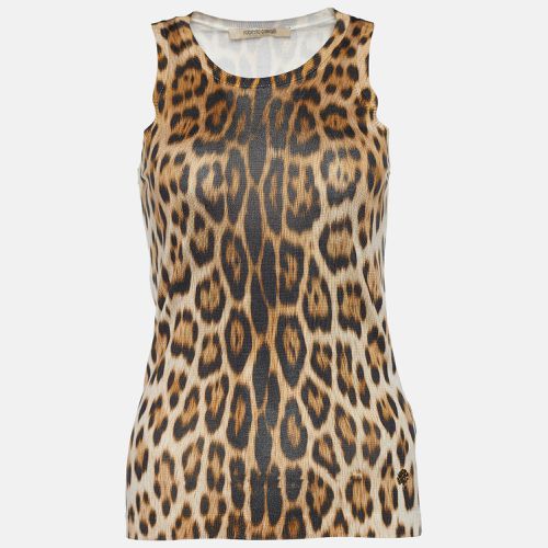 Roberto Cavalli Brown Leopard Print Knit Tank Top S - Roberto Cavalli - Modalova