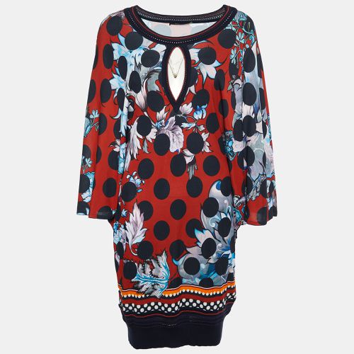 Roberto Cavalli Red Floral Printed Jersey & Knit Trim Mini Dress M - Roberto Cavalli - Modalova