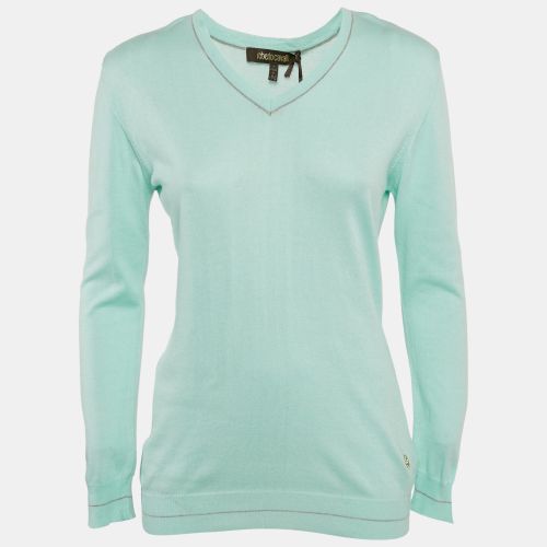 Roberto Cavalli Blue Cotton V-Neck Long Sleeve Sweater XXL - Roberto Cavalli - Modalova
