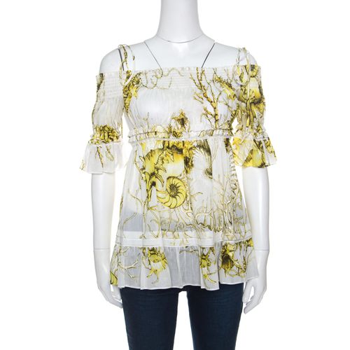 Roberto Cavalli White and Yellow Floral Printed Cotton Off Shoulder Blouse M - Roberto Cavalli - Modalova