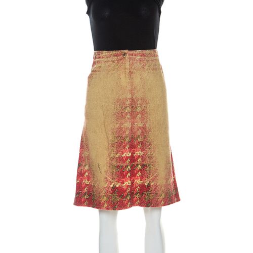 Roberto Cavalli Multicolor Faded Houndstooth Print Denim Skirt S - Roberto Cavalli - Modalova