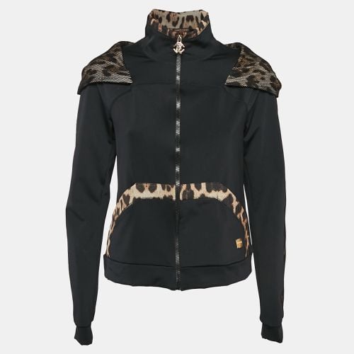 Roberto Cavalli Gym Black Jersey Animal Print Trim Hooded Jacket M - Roberto Cavalli Gym - Modalova