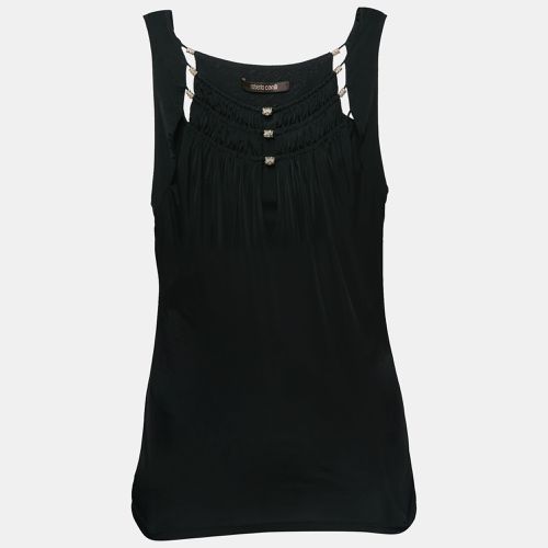 Roberto Cavalli Black Jersey Ruffle Detail Top M - Roberto Cavalli - Modalova