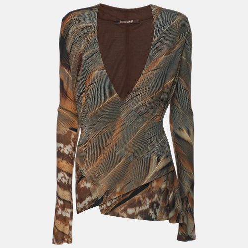 Roberto Cavalli Brown Printed Jersey Full Sleeves Top S - Roberto Cavalli - Modalova