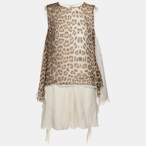 Roberto Cavalli Brown/Beige Leopard Print Silk Top S - Roberto Cavalli - Modalova