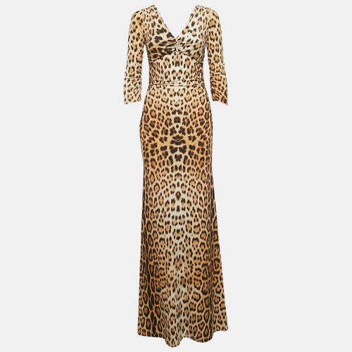 Roberto Cavalli Brown Leopard Print Jersey Ruched Maxi Dress S - Roberto Cavalli - Modalova