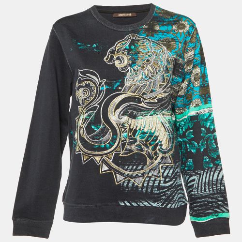 Roberto Cavalli Black Embroidered & Printed Cotton Sweatshirt M - Roberto Cavalli - Modalova