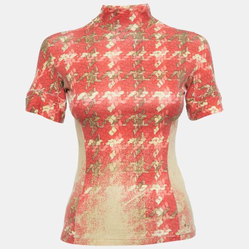 Roberto Cavalli Red/Beige Floral Print Modal Jersey High Neck Top XS - Roberto Cavalli - Modalova