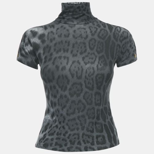 Roberto Cavalli Grey Leopard Print Modal Jersey High Neck Top S - Roberto Cavalli - Modalova