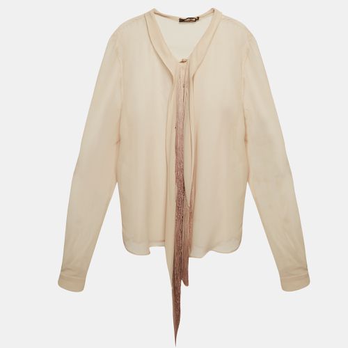 Roberto Cavalli Beige Silk Fringed Shirt L - Roberto Cavalli - Modalova