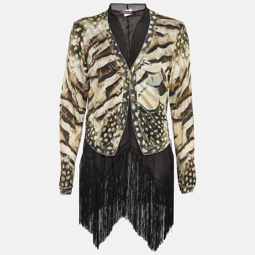 Black Printed Knit and Silk Tassels Cardigan - Roberto Cavalli - Modalova