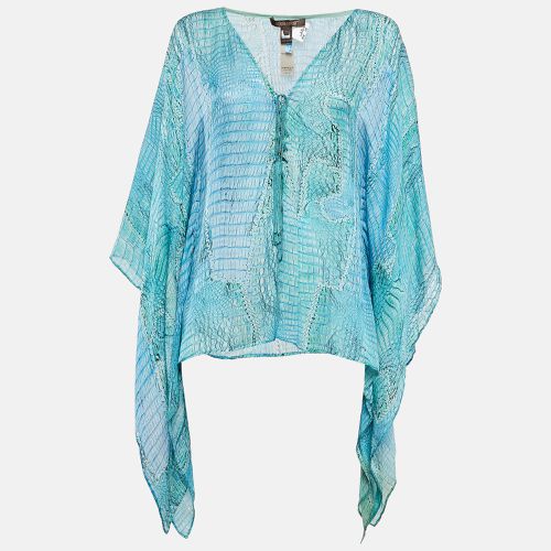 Roberto Cavalli Blue Snake Print Silk Lace-Up Neck Kaftan Top M - Roberto Cavalli - Modalova