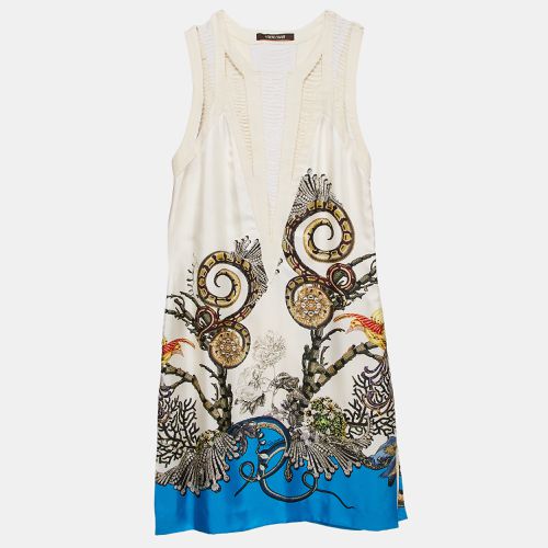 Roberto Cavalli White Printed Silk Swing Trim Sleeveless Dress M - Roberto Cavalli - Modalova