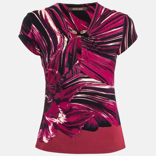 Printed Jersey Brooch Embellished Top S - Roberto Cavalli - Modalova