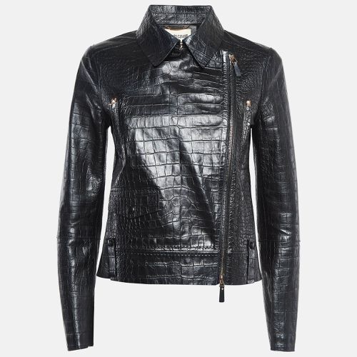 Roberto Cavalli Black Reptile Embossed Leather Biker Jacket S - Roberto Cavalli - Modalova