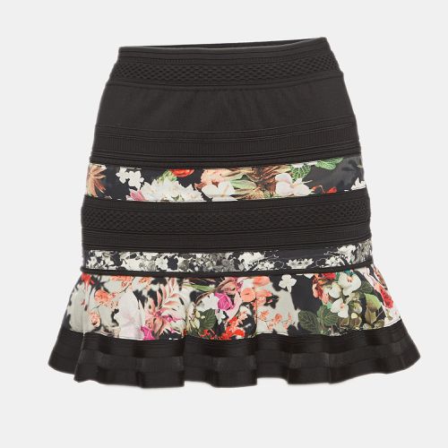 Roberto Cavalli Black Floral Printed Knit Flared Mini Skirt S - Roberto Cavalli - Modalova