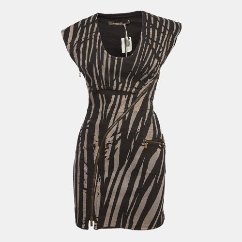 Roberto Cavalli Black Zebra Print Denim Zip Detail Mini Dress S - Roberto Cavalli - Modalova