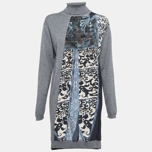 Roberto Cavalli Grey Printed Silk and Knit Turtle Neck Short Dress M - Roberto Cavalli - Modalova