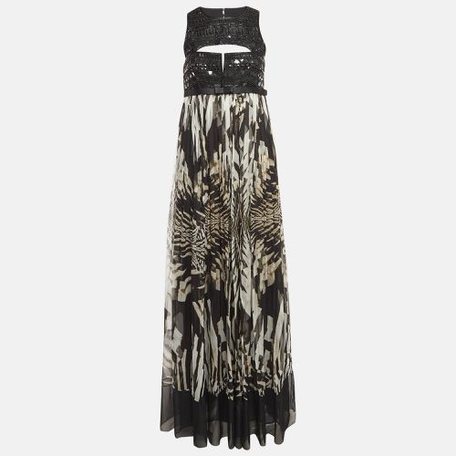 Roberto Cavalli White/Black Crystal Embellished Sleeveless Gown M - Roberto Cavalli - Modalova